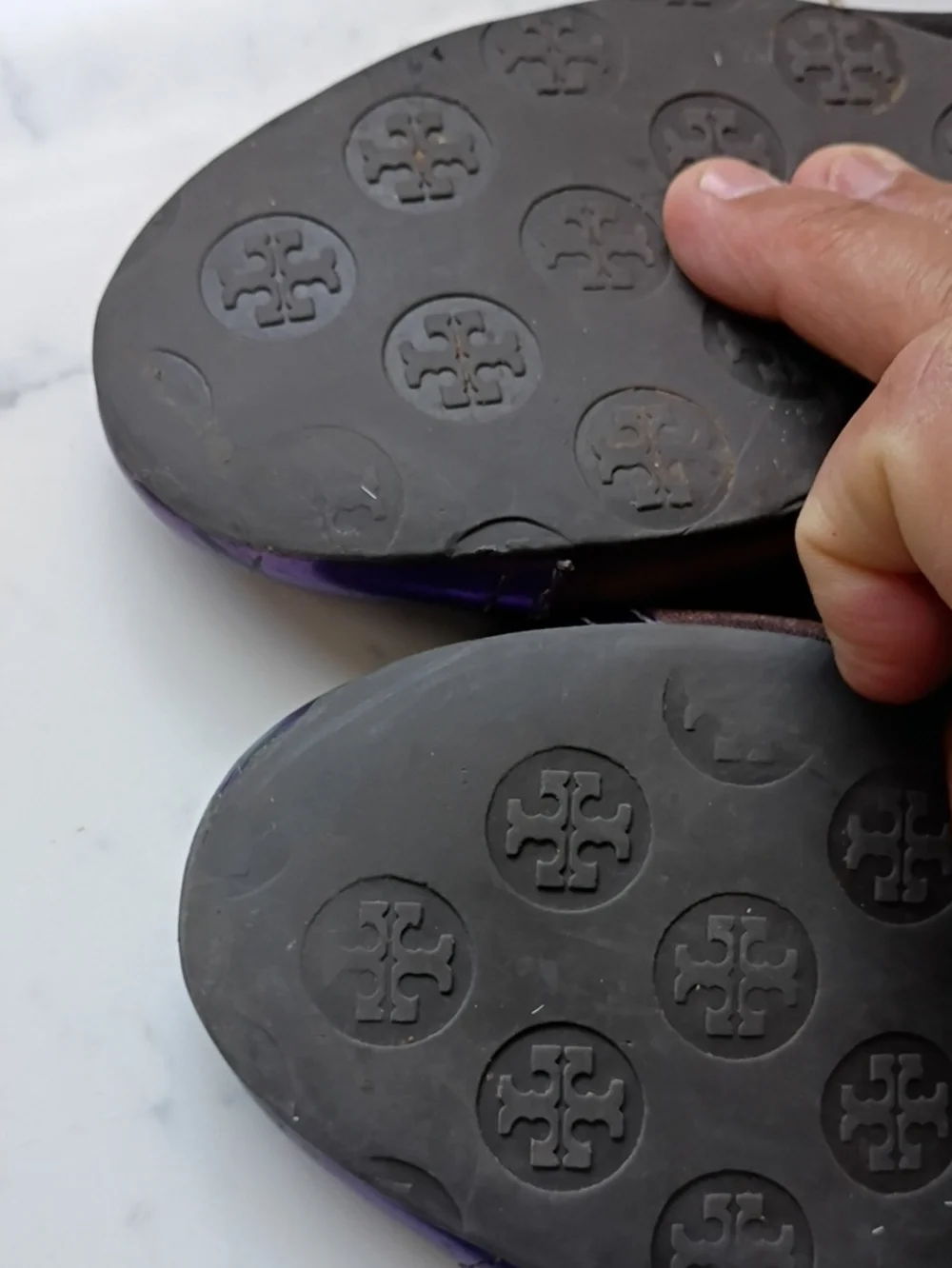 Tory Burch Brown Leather Ballet Flats with Metallic Purple Toe